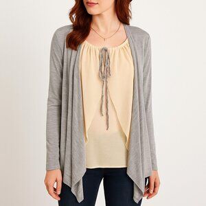 Indigo Thread Co. Gray Chiffon Tie Front Cardigan Boho Romantic Soft Layering M